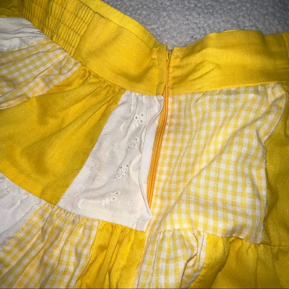 YELLOW SUNNY PLAID LONG DANCE SKIRT SQUARE SWING DANCE TIE AROUND FLOWING - Picture 2 of 5
